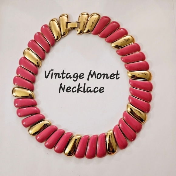 Vintage Monet Pink and Gold Necklace - Picture 1 of 10